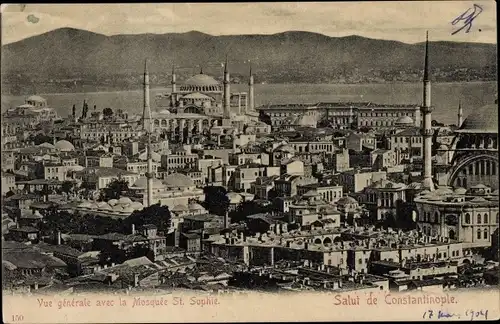 Ak Konstantinopel Istanbul Türkei, Vue generale avec la Mosquee St. Sophie