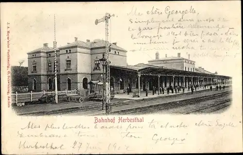 Ak Herbesthal Lontzen Wallonien Lüttich, Bahnhof Gleisseite, Deutsch Belgische Grenze