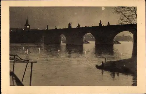 Mondschein Ak Praha Prag Tschechien, Abendstimmung bei der Karlsbrücke