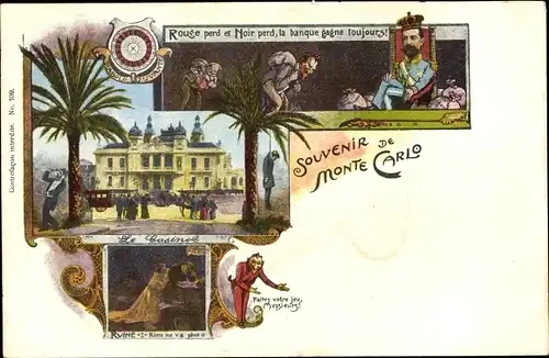 Litho Monte Carlo Monaco, Casino, Glücksspiel, Fürst Albert I., Teufel