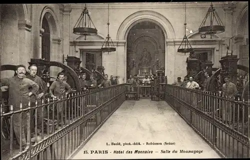 Ak Paris, Hotel des Monnaies, Grande Salle du Monnayage, Münzprägung