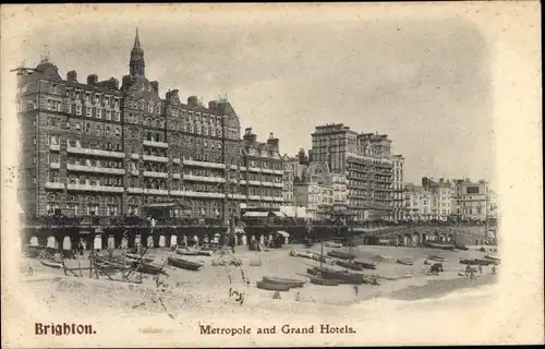 Ak Brighton East Sussex England, Metropole and Grand Hotel