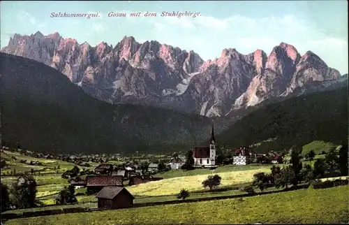 Ak Gosau in Oberösterreich, Panorama mit dem Stuhlgebirge
