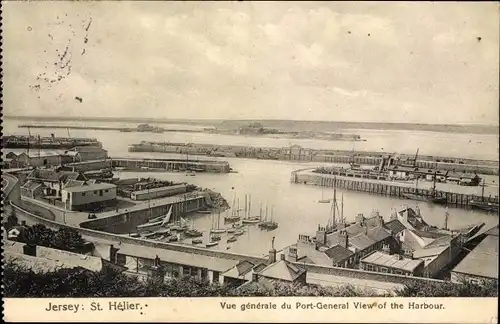 Ak Saint Helier Kanalinsel Jersey, Vue generale du Port