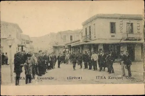 Ak Itea Griechenland, Rue Centrale, Hotel Delfi