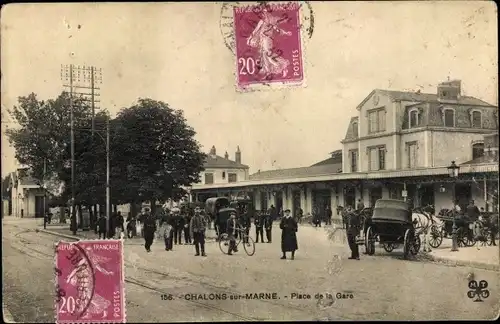 Ak Chalons sur Marne, Place de la Gare