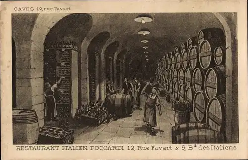 Ak Paris II, Rue Favart, Blvd des Italiens, Poccardi Restaurant Italien, Caves
