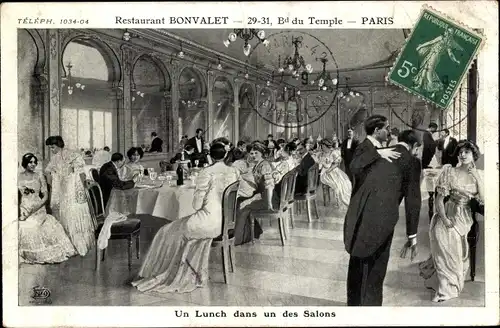 Ak Paris III. Arrondissement Temple, Restaurant Bonvalet, Boulevard du Temple 29-31