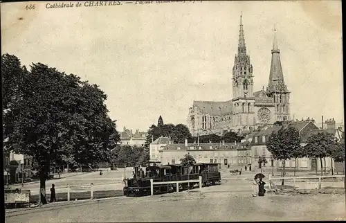 Ak Chartres Eure et Loir, Cathedrale, Straßenbahn
