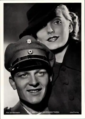 Foto Schauspieler Rolf Moebius, Schauspielerin Ingeborg Theek, Filmkostüm, Uniform