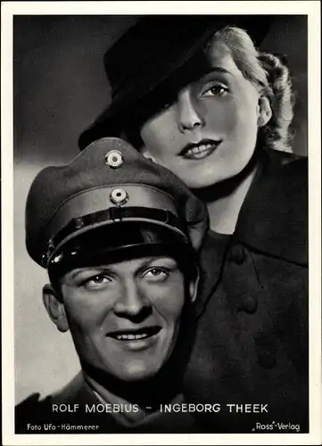 Foto Schauspielerin Ingeborg Theek, Schauspieler Rolf Moebius, Filmkostüm, Uniform