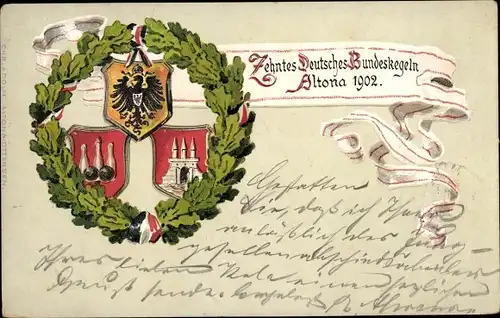 Wappen Ak Hamburg Altona, 10. Deutsches Bundeskegeln 1902
