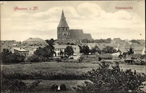 Ak Gnoien in Mecklenburg, Totalansicht der Ortschaft, Kirche