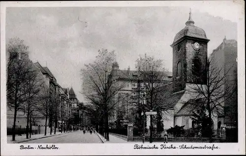 Ak Berlin Neukölln, Böhmische Kirche, Schudomastraße