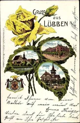 Rosen Litho Lübben im Spreewald, Schloss, Jägerkaserne, Burglehn