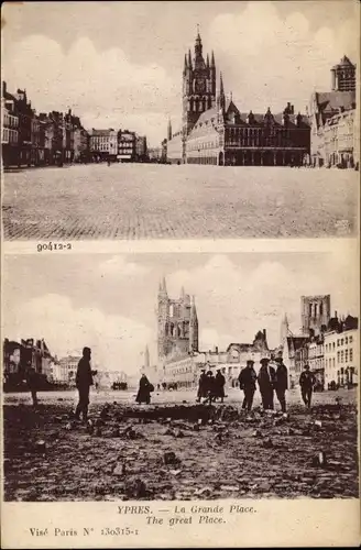 Ak Ypres Ypern Flandern, La Grande Place