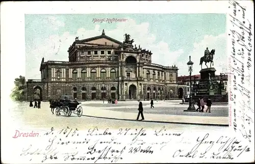 Ak Dresden Altstadt, Königl. Hoftheater, Denkmal, Kutsche