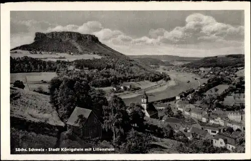 Ak Königstein an der Elbe Sächsische Schweiz, Panorama mit Lilienstein