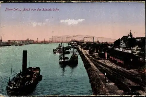 Ak Mannheim in Baden Württemberg, Blick von der Rheinbrücke