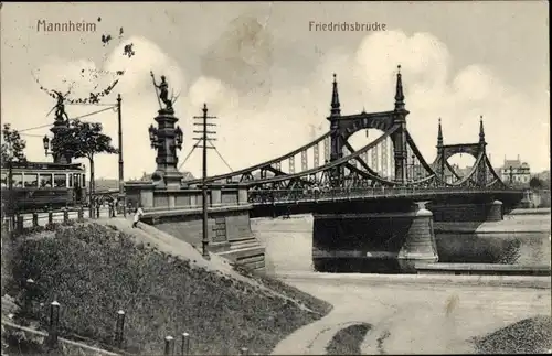 Ak Mannheim in Baden, Friedrichsbrücke, Straßenbahn