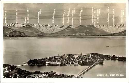 Ak Lindau am Bodensee Schwaben, Gesamtansicht, Berge