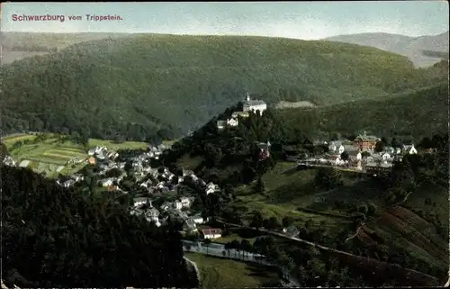 Ak Schwarzburg in Thüringen, Blick vom Trippstein auf den Ort