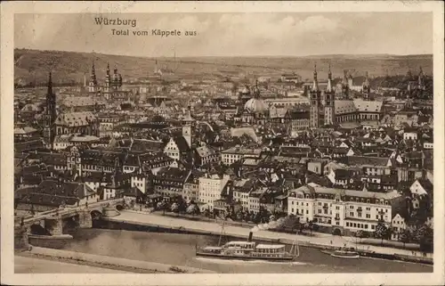 Ak Würzburg am Main Unterfranken, Total vom Käppele aus