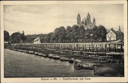 Ak Speyer am Rhein, Schiffbrücke mit Dom