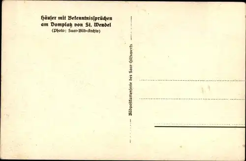 Ak Sankt Wendel Saarland, Häuser mit Bekenntnissprüchen am Domplatz, Marktstände