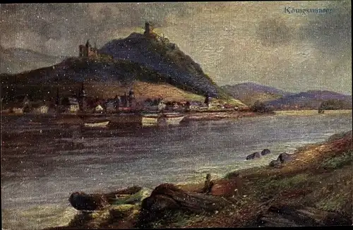 Künstler Ak Königswinter, Drachenfels  mit Drachenburg