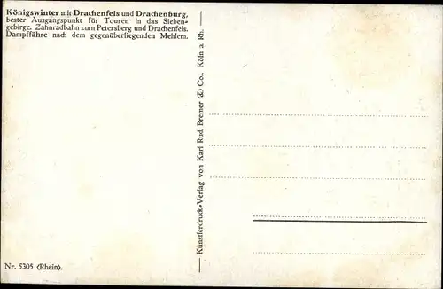 Künstler Ak Königswinter, Drachenfels  mit Drachenburg