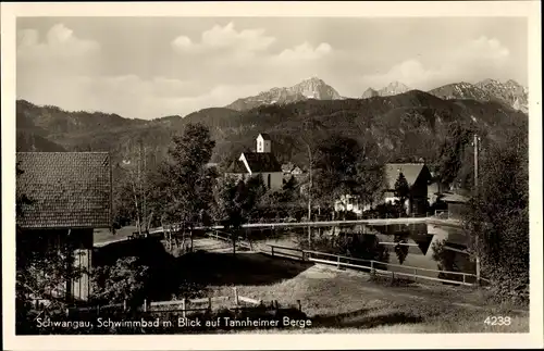 Ak Schwangau im Ostallgäu, Blick auf Schwimmbad mit Tannheimer Berge