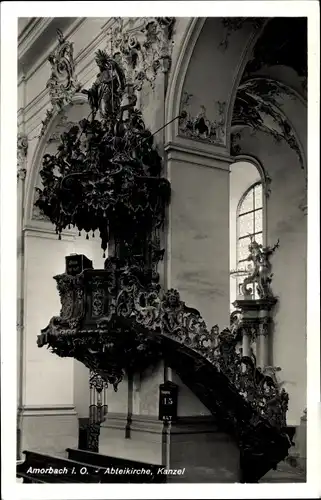 Ak Amorbach im Odenwald Unterfranken, Abteikirche, Kanzel