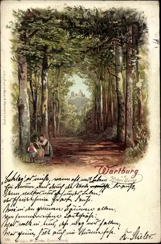 Litho Lutherstadt Eisenach in Thüringen, Wartburg von der Hohen Sonne