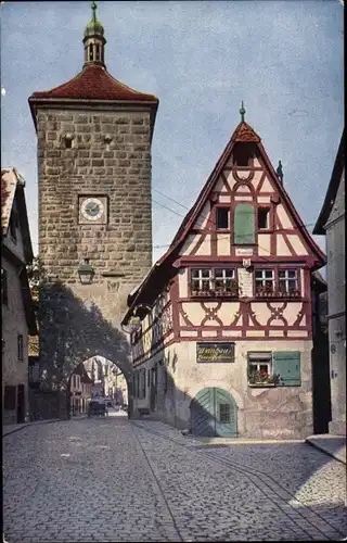 Ak Rothenburg ob der Tauber Mittelfranken, Siebersturm, Torhäuschen im Kappenzipfel