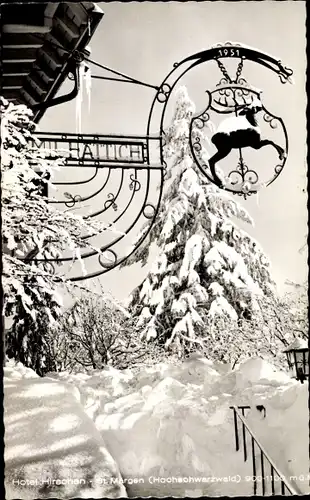 Ak Sankt Märgen im Schwarzwald, Hotel zum Hirschen im Winter
