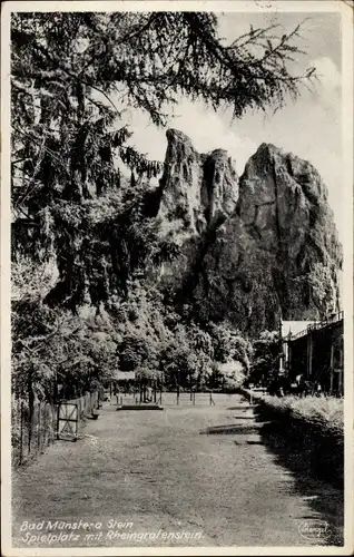 Ak Bad Münster am Stein, Spielplatz mit Rheingrafenstein