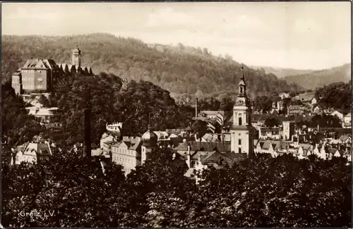 Ak Greiz Thüringen, Gesamtansicht der Stadt, Kirche