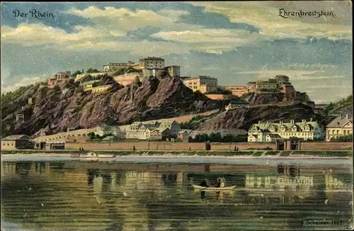 Künstler Ak Scheiner, Franz, Ehrenbreitstein Koblenz am Rhein, Burg vom Wasser aus gesehen