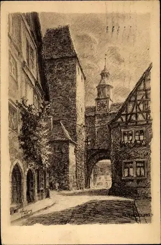 Künstler Ak Rothenburg ob der Tauber Mittelfranken, Röderbogen mit Markusturm, Innenseite