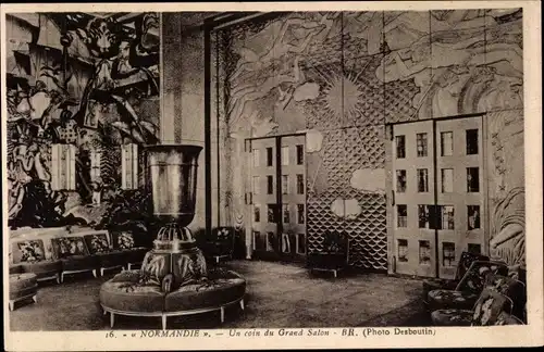 Ak Paquebot Normandie, CGT, French Line, Un coin du Grand Salon