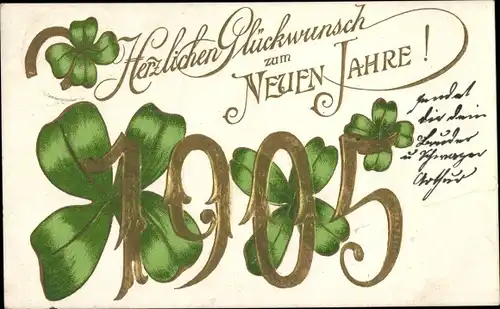 Präge Ak Glückwunsch Neujahr, Jahreszahl 1905, Kleeblätter