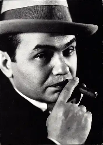 Ak Schauspieler Edward G. Robinson, Portrait mit Zigarre, Nachdruck