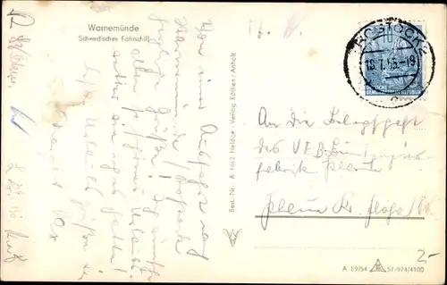 Ak Warnemünde, Schwedisches Fährschiff