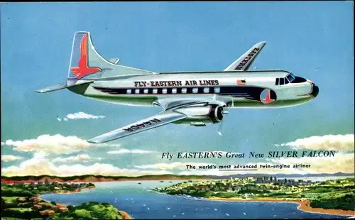 Ak US Amerikanisches Passagierflugzeug, Eastern Airlines, Silver Falcon