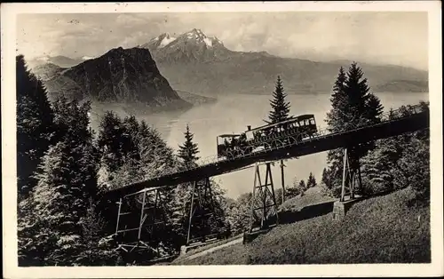 Ak Rigibahn an der Schnurtobelbrücke, Alpenpanorama