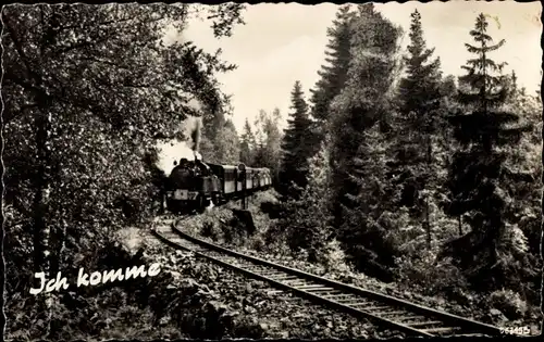 Ak Ich komme, Deutsche Eisenbahn, Dampflok im Wald