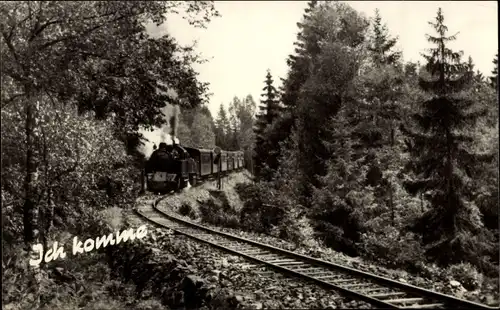Ak Ich komme, Deutsche Eisenbahn, Dampflok im Wald