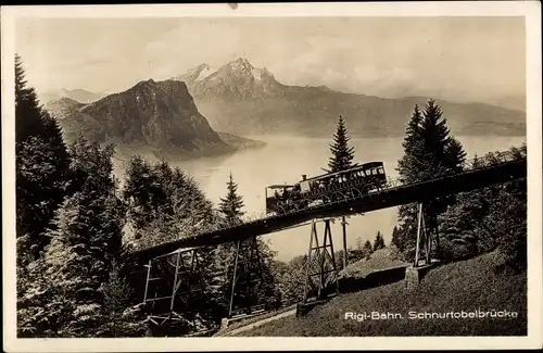 Ak Rigibahn an der Schnurtobelbrücke, Alpenpanorama