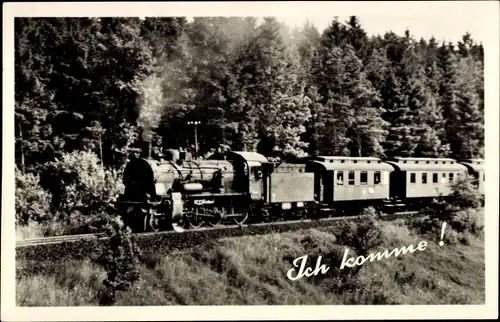 Ak Ich komme, Deutsche Eisenbahn, Dampflok in voller Fahrt